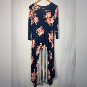 High Low Long Sleeve Floral Print Dress/Top